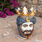 Testa di Moro with Beads, White Male, Decoro Sicily. Ceramiche Sofia, Caltagirone