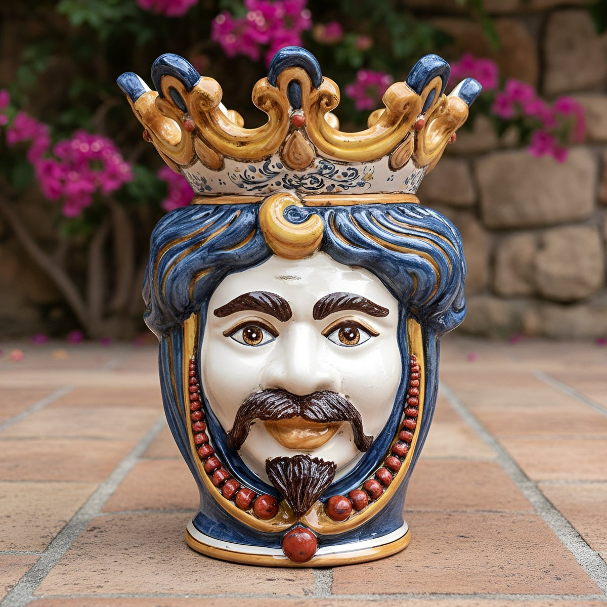 Testa di Moro with Beads, White Male, Decoro Sicily. Ceramiche Sofia, Caltagirone