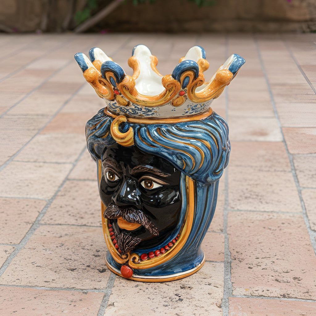 Testa di Moro with Beads, Moor Male, Decoro Sicily. Sicilian ceramics from Caltagirone, Sofia