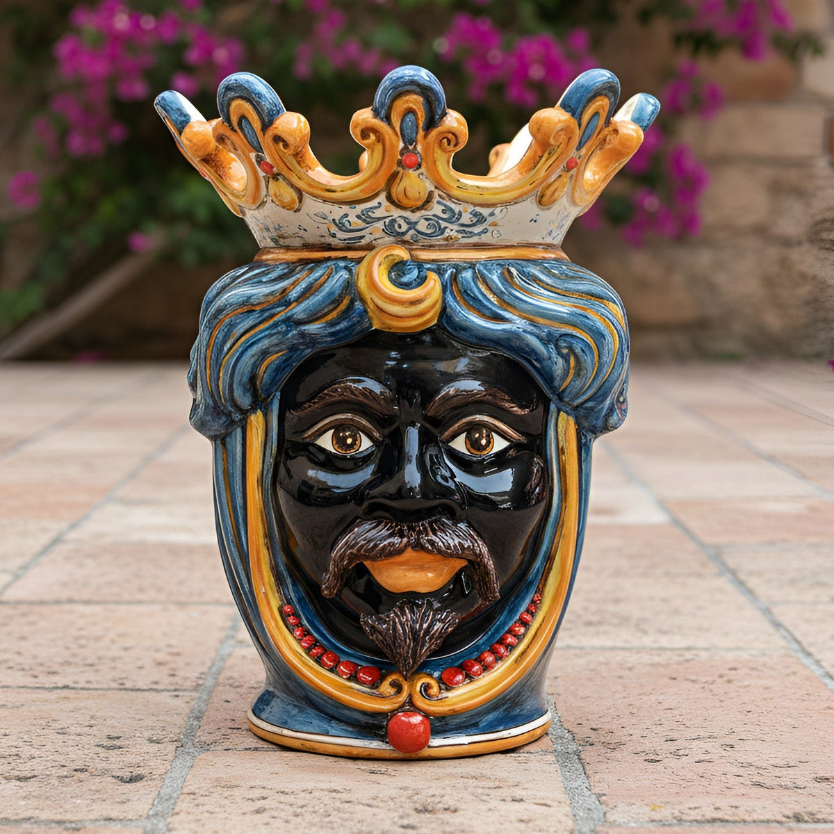 Testa di Moro with Beads, Moor Male, Decoro Sicily. Sicilian ceramics from Caltagirone, Sofia
