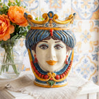 Testa di Moro with Beads, Woman, Decoro Sicily. Sicilian ceramics from Caltagirone, Sofia