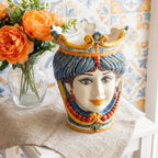 Testa di Moro with Beads, Woman, Decoro Sicily. Sicilian ceramics from Caltagirone, Sofia