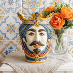 Testa di Moro with Beads, White Male, Decoro Sicily. Sicilian ceramics from Caltagirone, Sofia