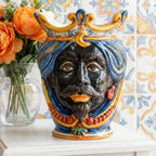 Testa di Moro with beads, Moor male, Decoro Sicily. Ceramiche Sofia, Caltagirone