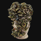 Testa Medusa, Madreperla Antichizzato, chioma di serpenti, mito greco. Ceramica siciliana di Caltagirone, Sofia