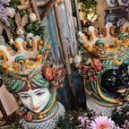 Testa di Moro with Pomegranates, Moor Male, Green and Orange. Ceramiche Sofia, Caltagirone