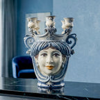 Testa di Moro Candeliere, Frau, Mono Blau. Ceramiche Sofia, Caltagirone