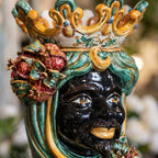 Testa di Moro with Pomegranates, Moor Male, Green and Orange. Ceramiche Sofia, Caltagirone