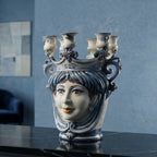 Testa di Moro Candeliere, Frau, Mono Blau. Ceramiche Sofia, Caltagirone