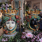 Testa di Moro with Pomegranates, Woman, green and orange. Ceramiche Sofia, Caltagirone