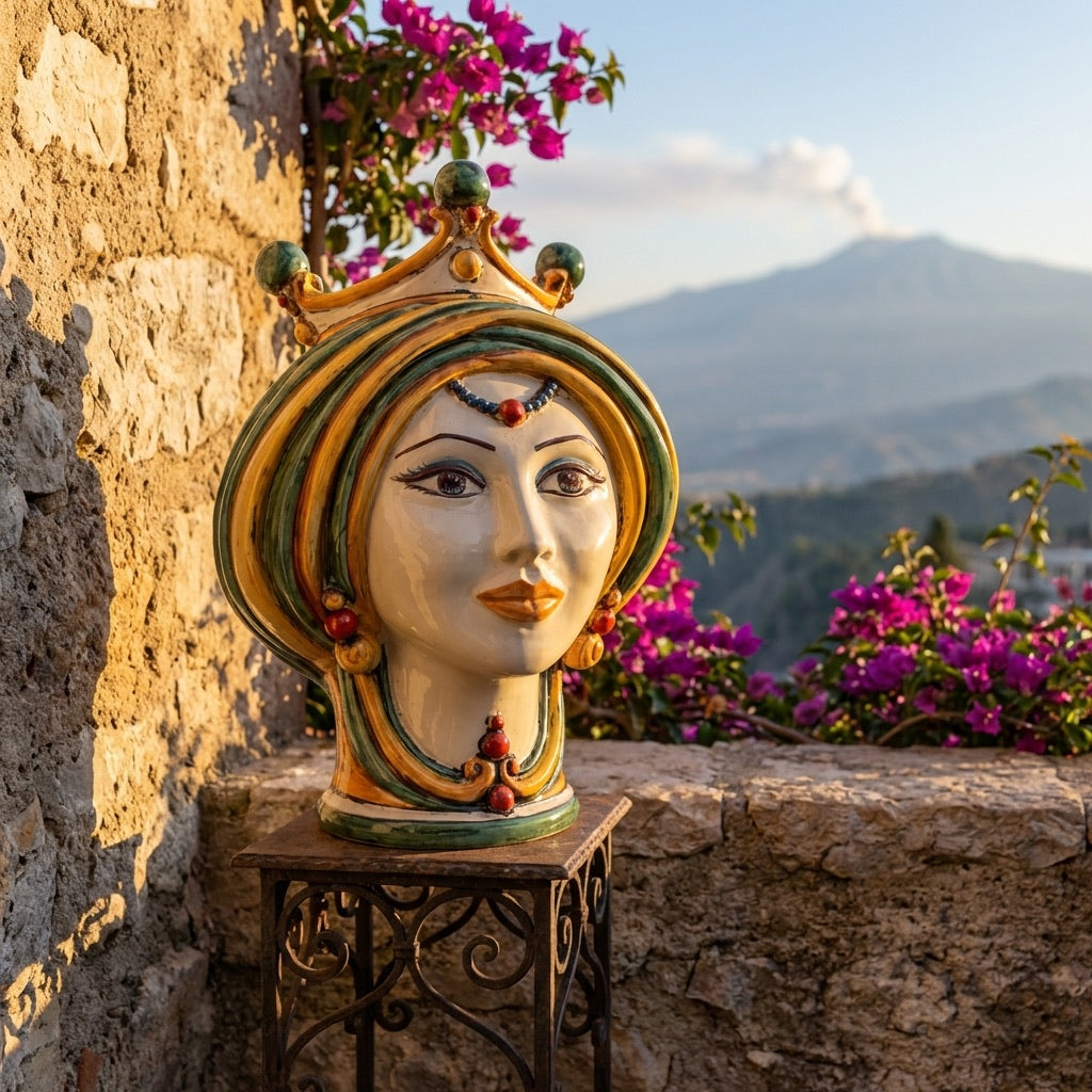 Testa di Moro, Woman, green and orange. Sicilian ceramics from Caltagirone, Sofia