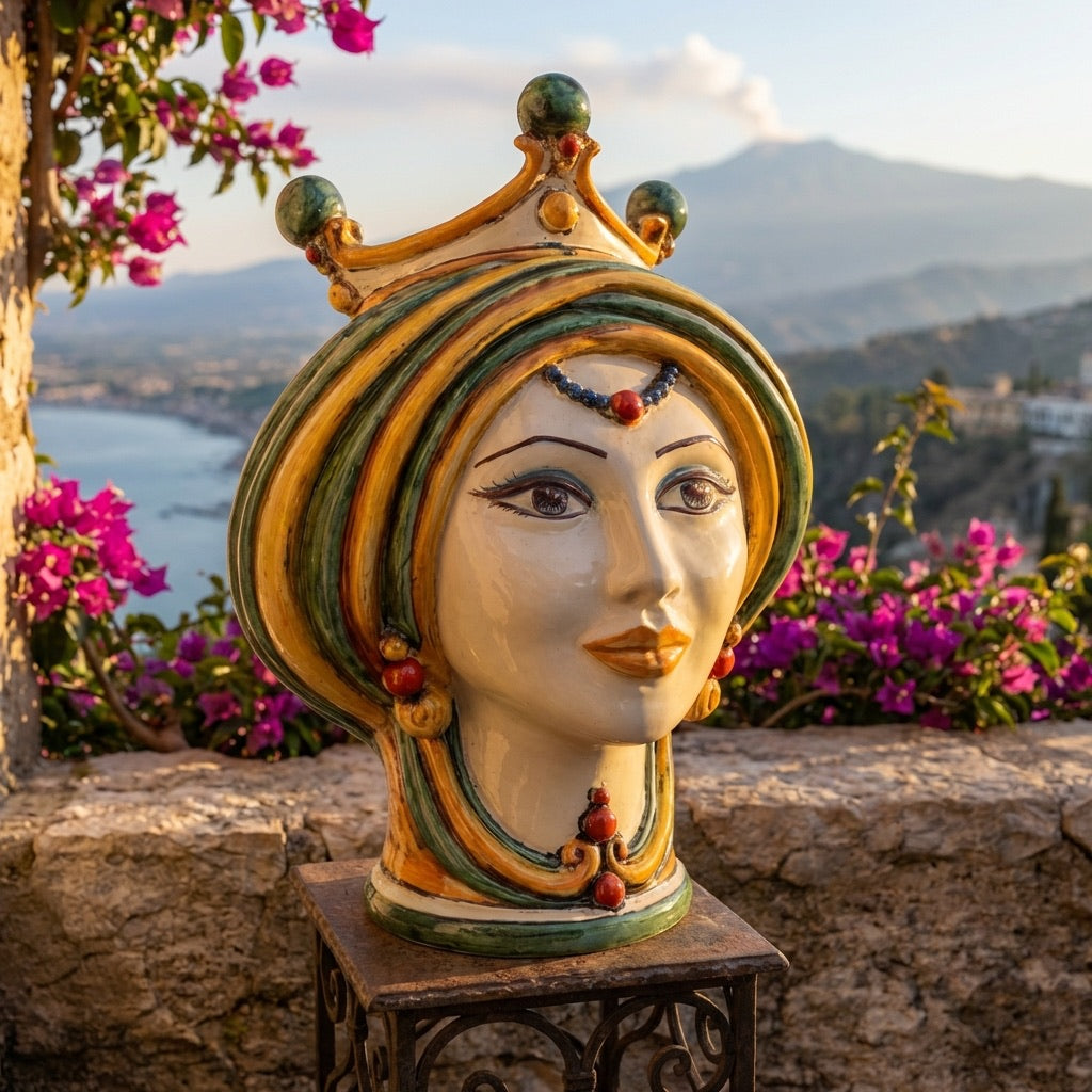 Testa di Moro, Woman, green and orange. Sicilian ceramics from Caltagirone, Sofia