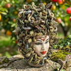 Testa Medusa, Madreperla Antichizzato, chioma di serpenti, mito greco. Ceramica siciliana di Caltagirone, Sofia