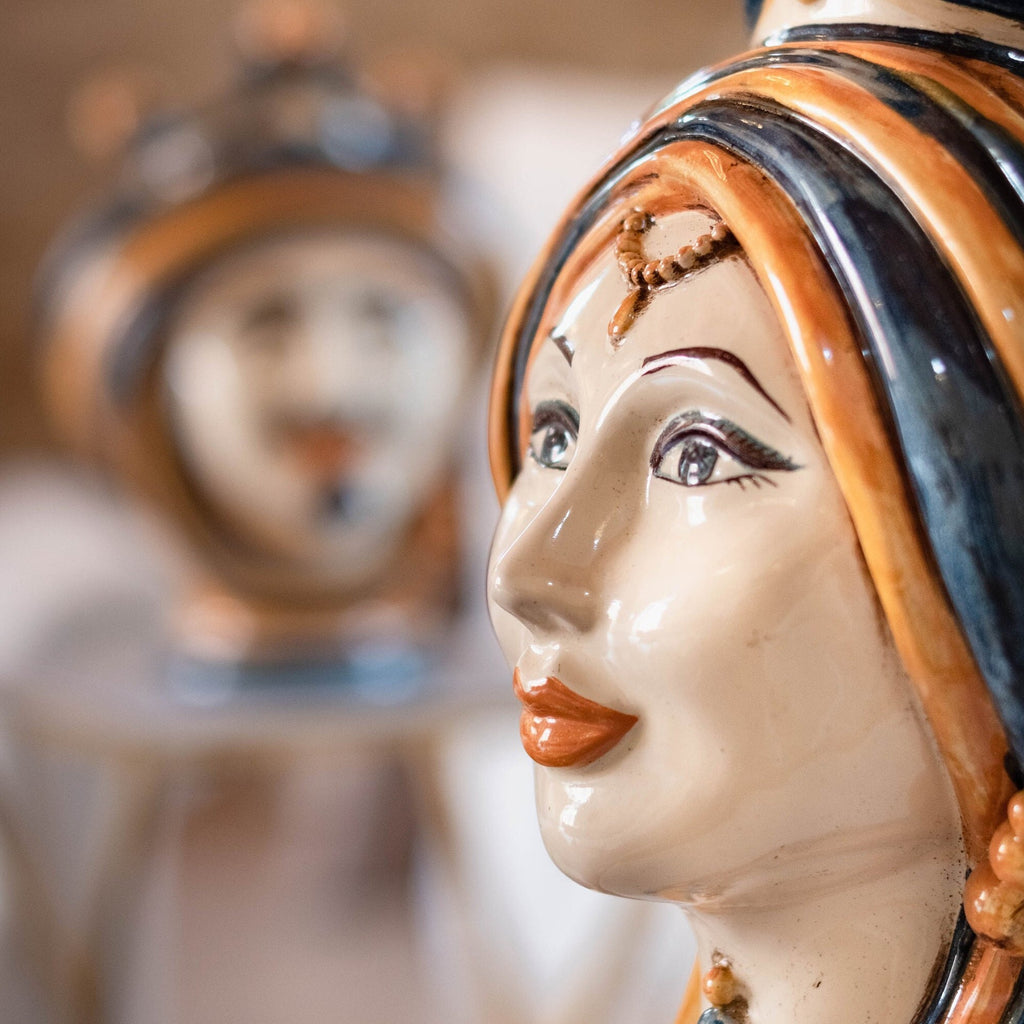 Testa di Moro, blue and orange. Sicilian ceramics from Caltagirone, Sofia