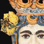 Kopf-Lampe mit Zitronen, weißer Mann, Blau und Orange. Ceramiche Sofia, Caltagirone