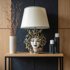 Medusa head lamp, Woman, hair of snakes, Greek myth. Ceramiche Sofia, Caltagirone