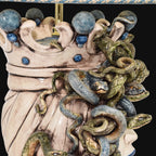 Medusa head lamp, Woman, hair of snakes, Greek myth. Ceramiche Sofia, Caltagirone