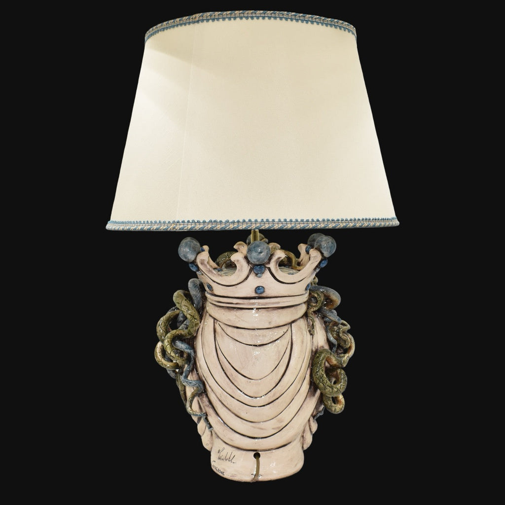 Medusa head lamp, Woman, hair of snakes, Greek myth. Ceramiche Sofia, Caltagirone