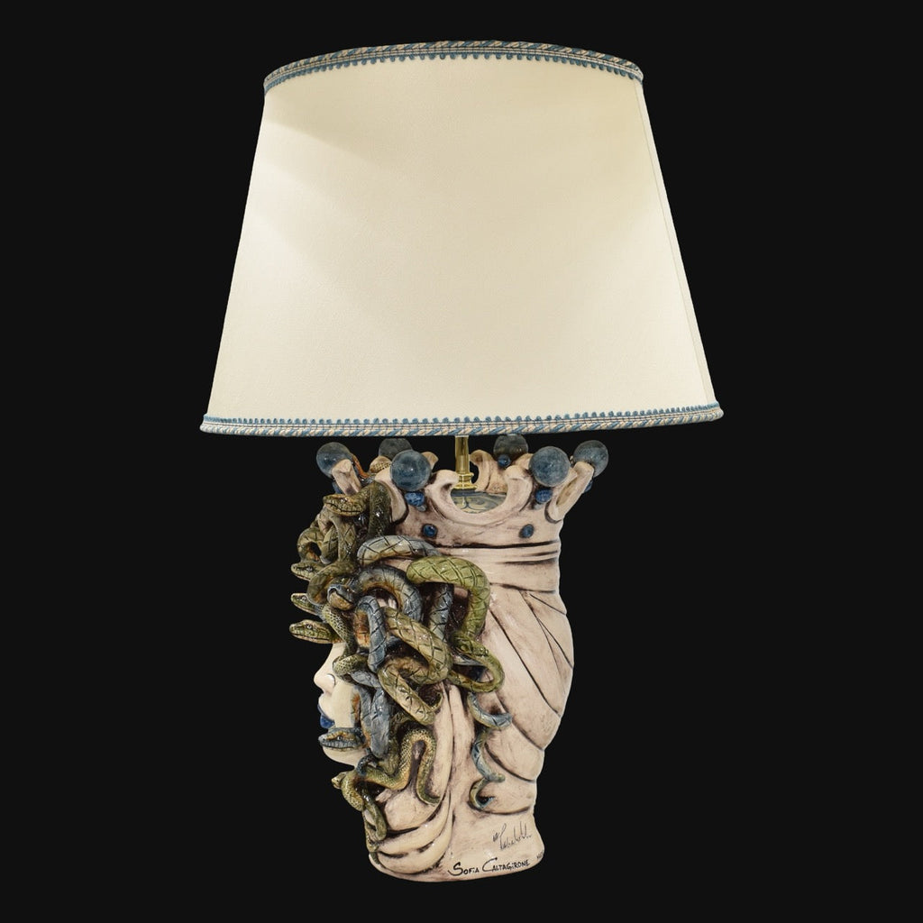 Medusa head lamp, Woman, hair of snakes, Greek myth. Ceramiche Sofia, Caltagirone