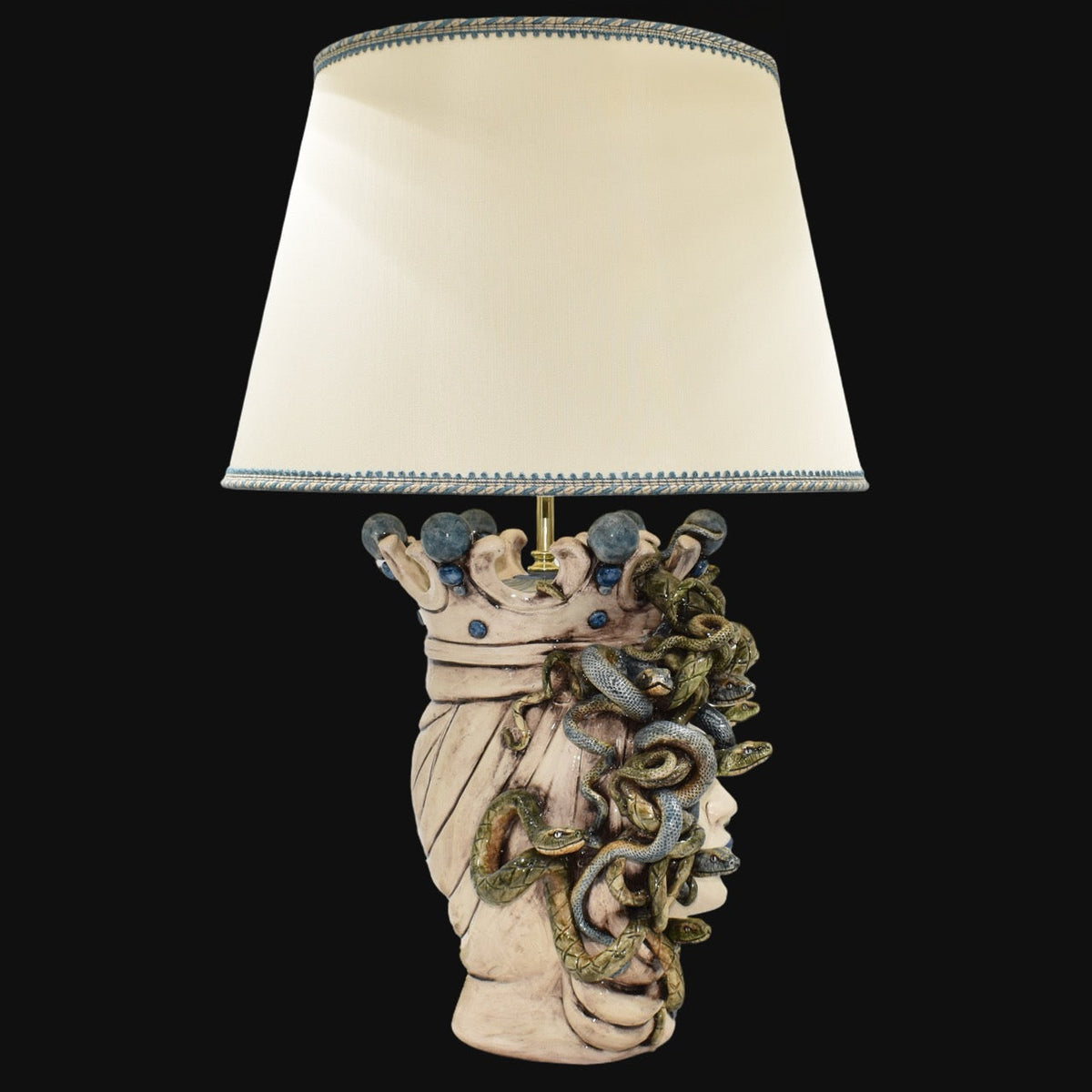 Medusa head lamp, Woman, hair of snakes, Greek myth. Ceramiche Sofia, Caltagirone
