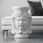 Head-shaped pouf, White and Gold, man, face, pure gold. Sicilian ceramics from Caltagirone, Sofia