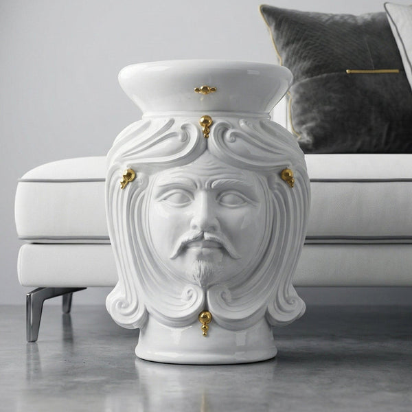 Testa di Moro Pouf h 60 cm / 23½", Man, White and Gold