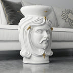 Head-shaped pouf, White and Gold, man, face, pure gold. Sicilian ceramics from Caltagirone, Sofia
