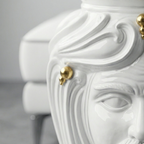 Head-shaped pouf, White and Gold, man, face, pure gold. Sicilian ceramics from Caltagirone, Sofia