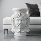 Head-shaped pouf, White and Gold, man, face, pure gold. Sicilian ceramics from Caltagirone, Sofia