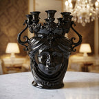 Candeliere-Kopf H 40 Black Line, Frau, ohne Gesichtsausdruck, Ceramiche di Caltagirone Sofia