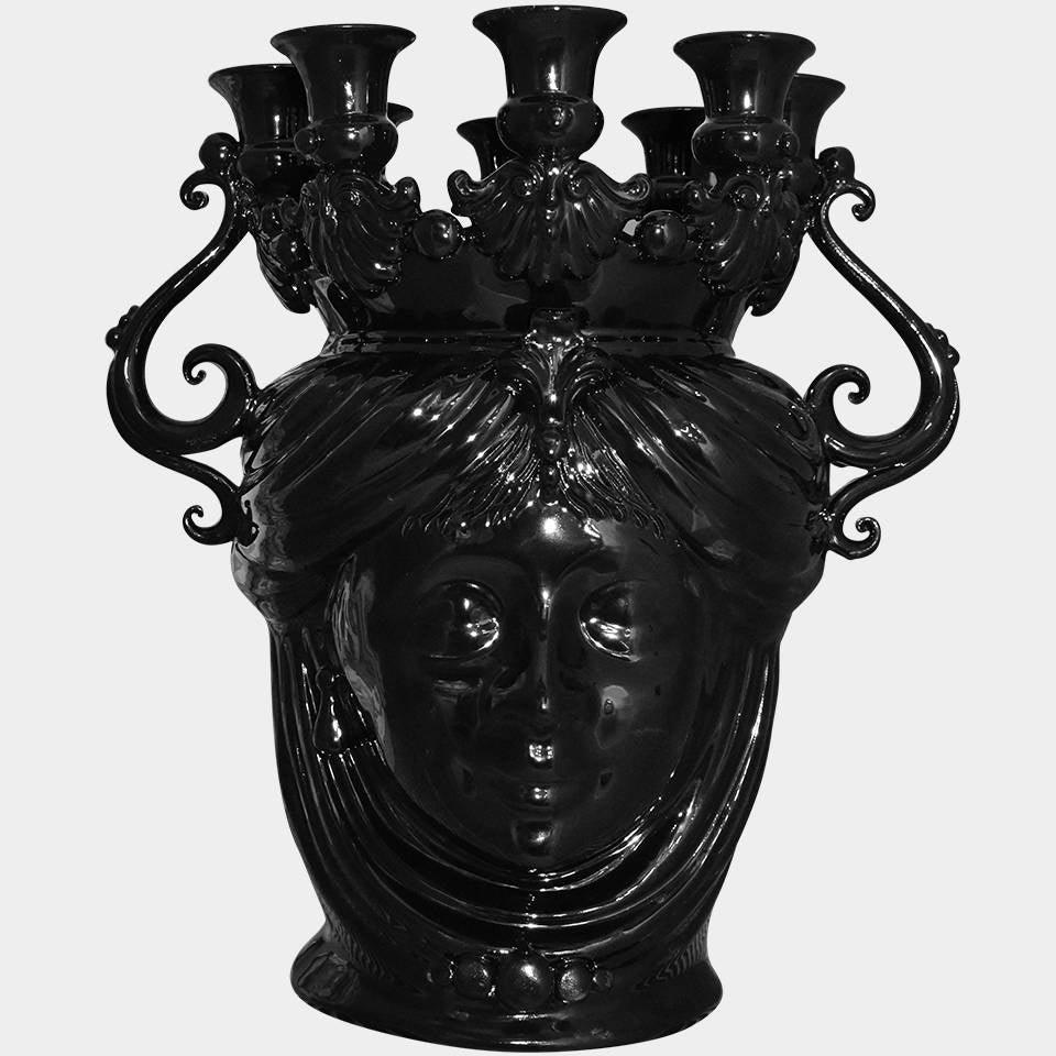 Testa di Moro Candeliere, Frau, Black Line. Ceramiche Sofia, Caltagirone