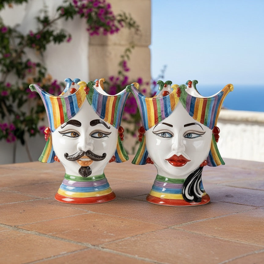 Testa di Moro "Aisha" 25 cm White and Color, Frauengesicht aus sizilianischer Keramik, Ceramiche di Caltagirone Sofia