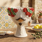 Testa di Moro with red roses "Zahira" man, White and Color 30 cm, Ceramiche di Caltagirone Sofia