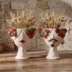 Testa di Moro with red roses "Zahira" man, White and Color 30 cm, Ceramiche di Caltagirone Sofia
