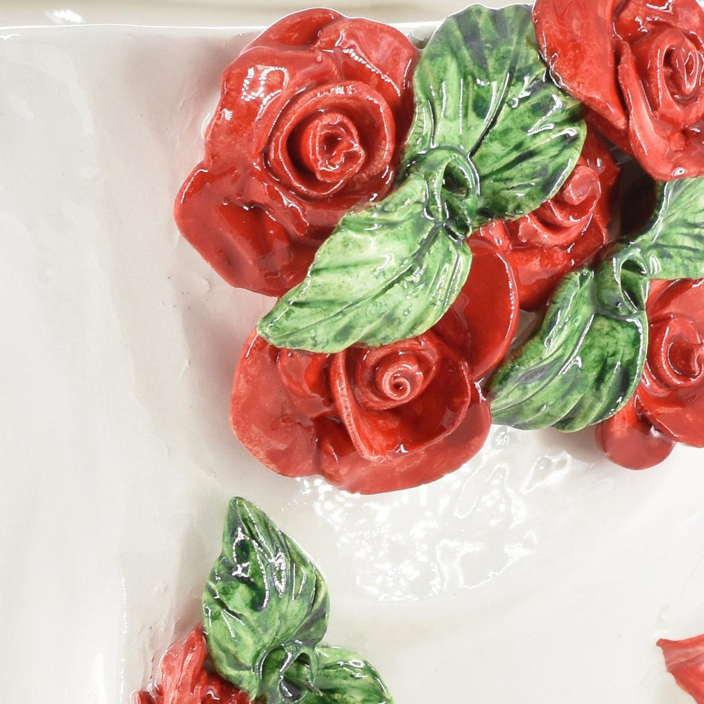 Testa di Moro with red roses "Zahira" man, White and Color 30 cm, Ceramiche di Caltagirone Sofia
