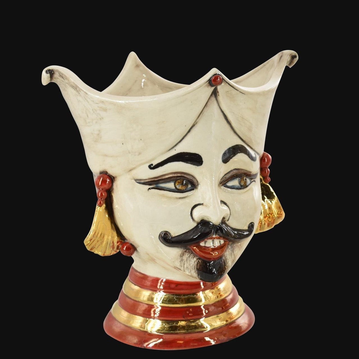 Testa di Moro H 25 Aisha, antikes Perlmutt, Gold und Lüster, mit Ausdruck, Mann, Ceramiche di Caltagirone Sofia