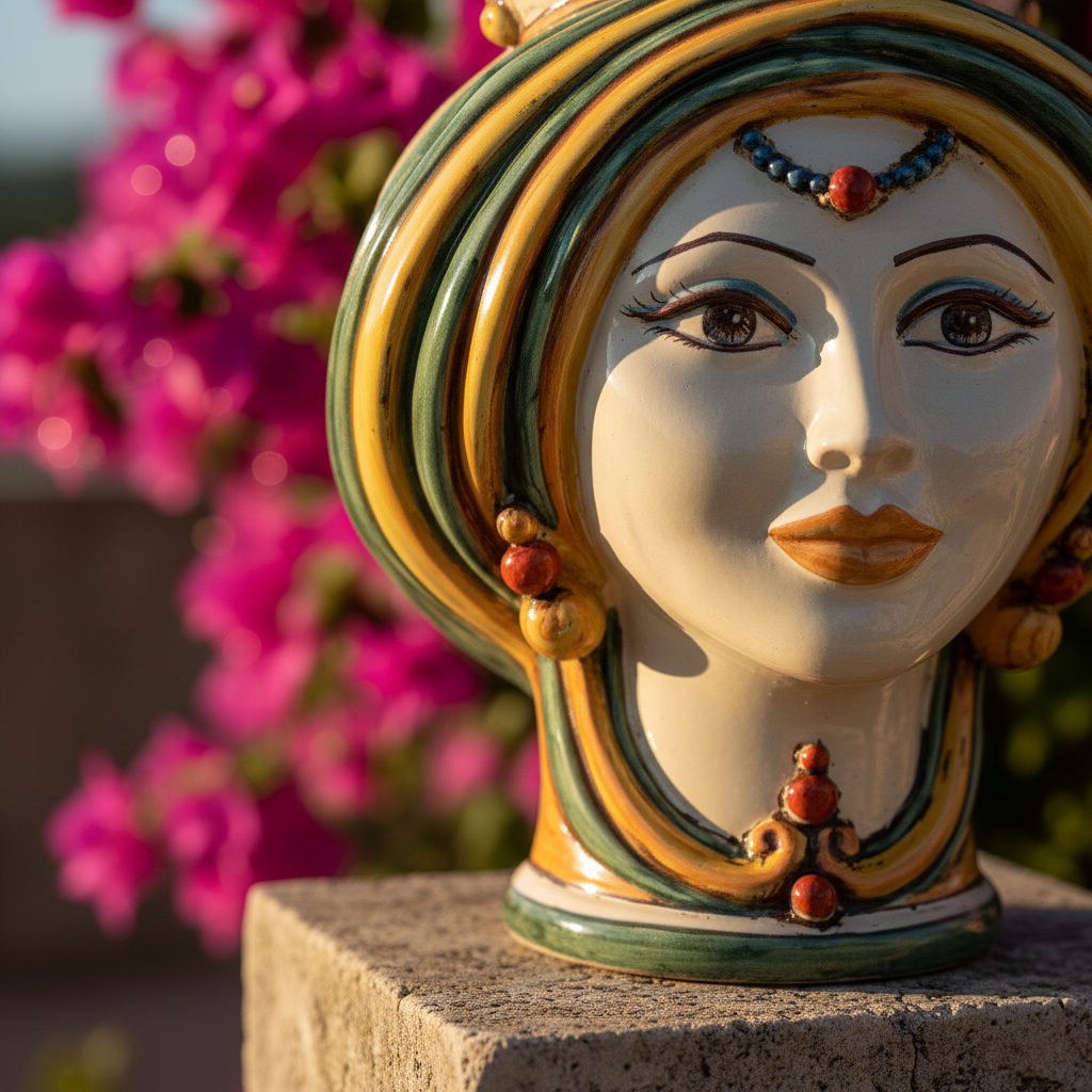 Testa di Moro, Woman, green and orange. Sicilian ceramics from Caltagirone, Sofia