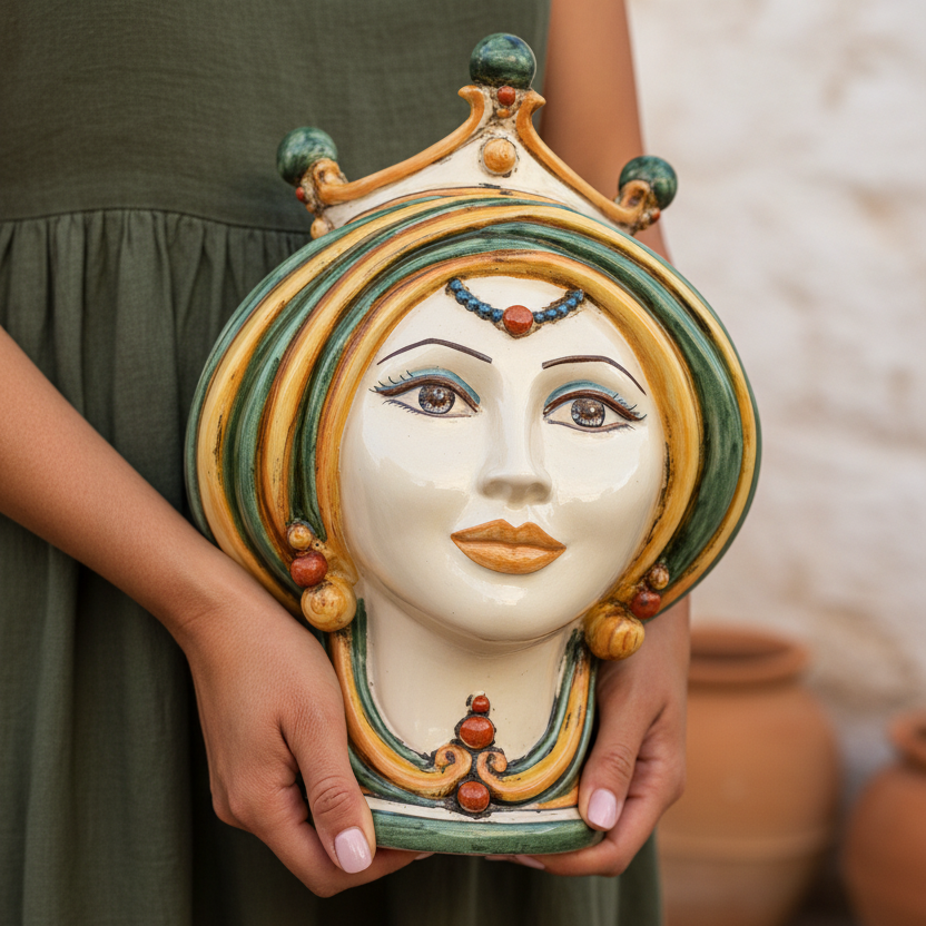 Testa di Moro, Woman, green and orange. Sicilian ceramics from Caltagirone, Sofia
