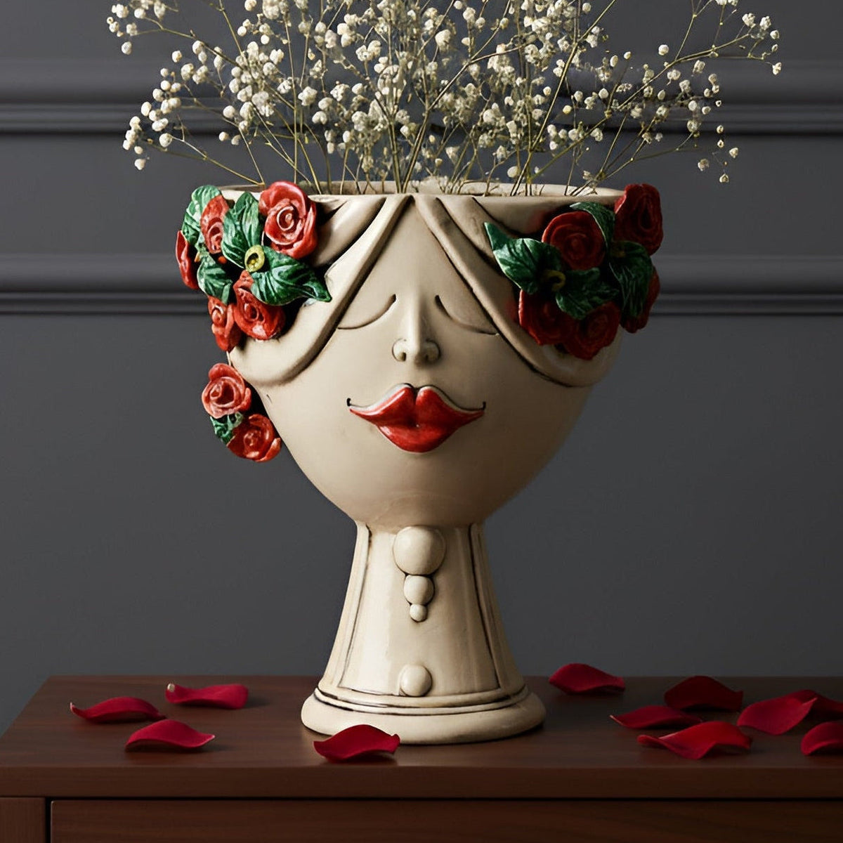 Testa di Moro H 30 Zahira, antikes Perlmutt mit Rosen, Frau, Ceramiche di Caltagirone Sofia