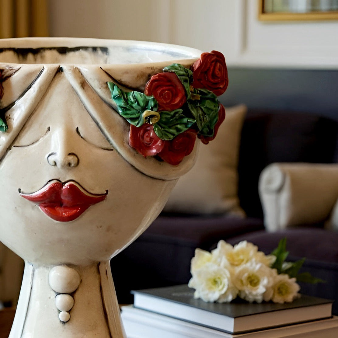Testa di Moro H 30 Zahira, antikes Perlmutt mit Rosen, Frau, Ceramiche di Caltagirone Sofia