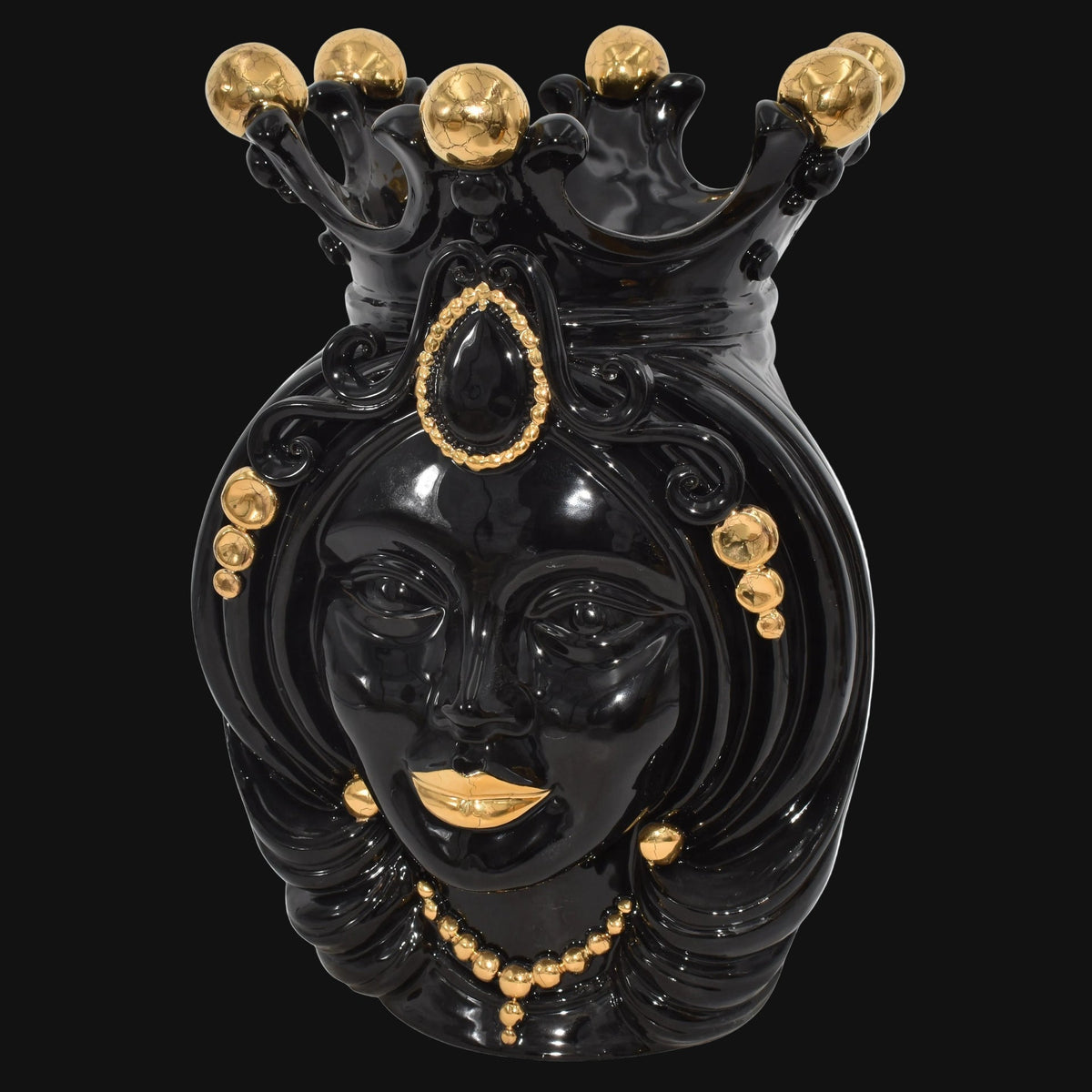 Testa di Moro, Woman, Black and Gold, face, lips. Sicilian ceramics from Caltagirone, Sofia
