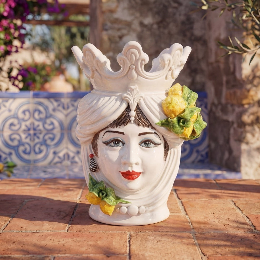 Testa di Moro h 40 cm White and Lemon woman, Ceramiche di Caltagirone Sofia
