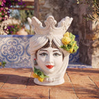 Testa di Moro h 40 cm White and Lemon woman, Ceramiche di Caltagirone Sofia