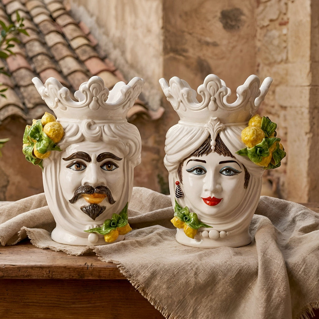 Testa di Moro h 40 cm White and Lemon woman, Ceramiche di Caltagirone Sofia