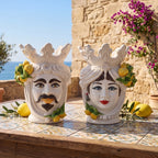 Testa di Moro h 40 cm White and Lemon woman, Ceramiche di Caltagirone Sofia