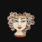 Head h 20 with flowers, with expression, mother of pearl, gold and lustre, woman, Ceramiche di Caltagirone Sofia