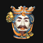 Head h 25 cm, lemons, blue and orange, white male, Ceramiche di Caltagirone Sofia