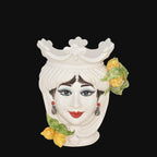 Testa di Moro, Woman, White and Lemon, lemons and crown. Ceramiche Sofia, Caltagirone