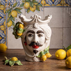 Kopf H 25 cm White and Lemon, Mann, Ceramiche di Caltagirone Sofia