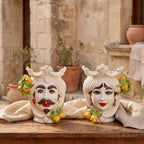 Kopf H 25 cm White and Lemon, Mann, Ceramiche di Caltagirone Sofia